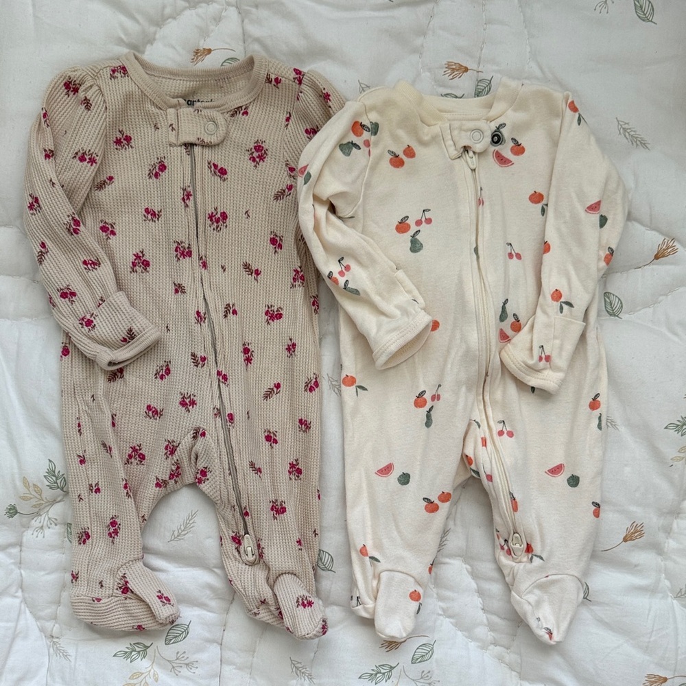 Carter's Pink and Cream Floral Fruit Footies Newborn Bundle